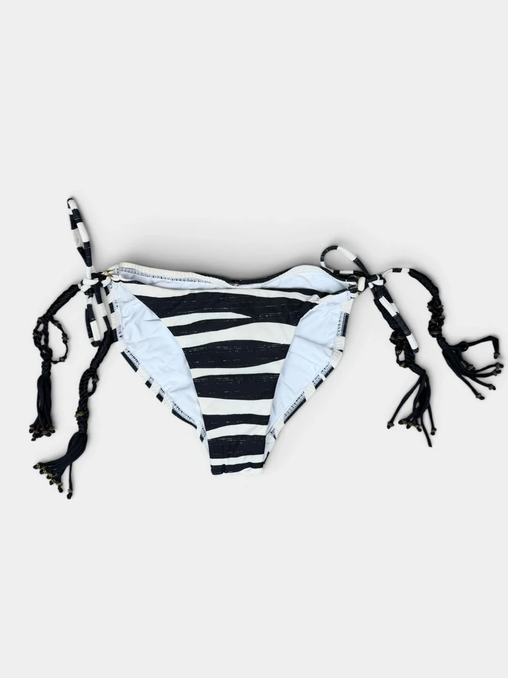 NWT Vix Paula Hermanny Zebra Stripe Side Tie Bikini Bottoms Size S